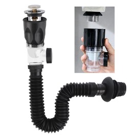 Sink Drain Set, Sink Drain Set with Flexible Drain Hose, Sink Drain for Bathroom, Kitchen Sink, Odour-Proof and Leak-Proof, Chrome