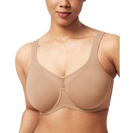 HSIA Minimizer Bras for Women Plus Size, Full Coverage Coolcomfort T Shirt Unlined Bra with Underwire & Wide Strap Support for Heavy Breast, Dark Beige 38G