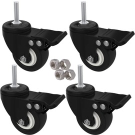 MySit 4pcs Stem Casters M8x25 with Brake Lock | 2 Inch Heavy Duty PU Rubber Swivel Caster Wheel Shopping Trolley - Threaded Stem Bolt with Nuts