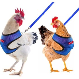 Chicken Harness and Leash, Modified Adjustable Breathable Harness Specially Designed for Rooster and Hens Duck Goose Training and Walking Size (Blue, S)