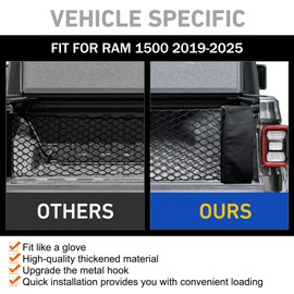 Truck Bed Cargo Net for Dodge Ram 1500 2019-2024 2025 Accessories, Upgraded Pickup Mesh Storage Cargo Net Organizer for Dodge Ram 1500 Accessories (for RAM 1500)