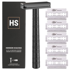 Henson Shaving Razor - Jet Black Double Edge Safety Razor with 5 Spare Blades - 30° Angled Precision With Superior Blade Rigidity- Reusable Single Blade Razors For Men and Women - Mild Aggression