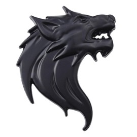 (Set of 2) 3D Matte Black Metal Wolf Head Badge Emblem with Adhesive for Car Trunk Motorcycles Side Fender Truck
