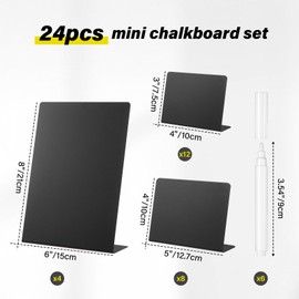 Outus 24 Pack Mini Chalkboard Signs for Food Mutli Sizes Food Labels for Party Buffet with 6 Black White Chalk Markers Small Table Signs for Birthday Bakery Wedding Kitchen Home Party Decoration