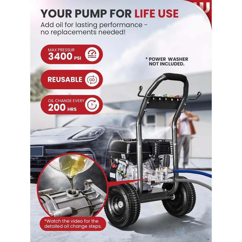 WOJET Pressure Washer Pump, 3/4" Shaft, 3400PSI 2.5GPM, Horizontal Power