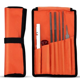 Bullwall Chainsaw File, 12 Pack Chainsaw Files for Sharpening, 5/32", 3/16", 7/32", 11/64", 13/64" Round Chainsaw File, 6-Inch Flat File, Handle, Filing Guide, Chain Saw Sharpener Tool