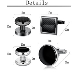 Ofeiyaa 10pcs Square Cufflinks And Shirt Stud Formal Men Classic Cufflinks Tuxedo Buttons Set Black Tone Tuxedo Shirts for Business Wedding