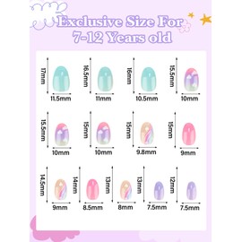 EBANKU 1 Pack Kind Falscher Nagel, 26 Stück Presse auf Nägel Kinder bunte Presse auf Nagel kurze künstliche falsche Nägel Kits für Mädchen