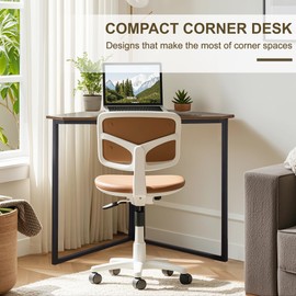 VECELO Corner Desk, Corner Tables for Living Room for Small Space Triangle Computer Desk with Steel Frame Corner Shelves with Metal Frame Corner Writing Desk for Workstation Brown 33.1"