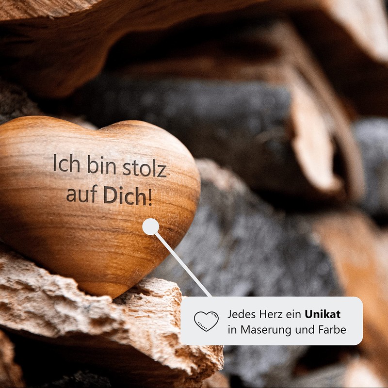 Schwabenholz® Wooden Worry Stone Heart - Ich bin stolz auf