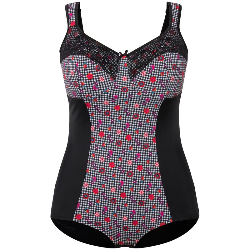 Ulla Popken Ladies Plus Size Plus Size Shaping Bodysuit Houndstooth