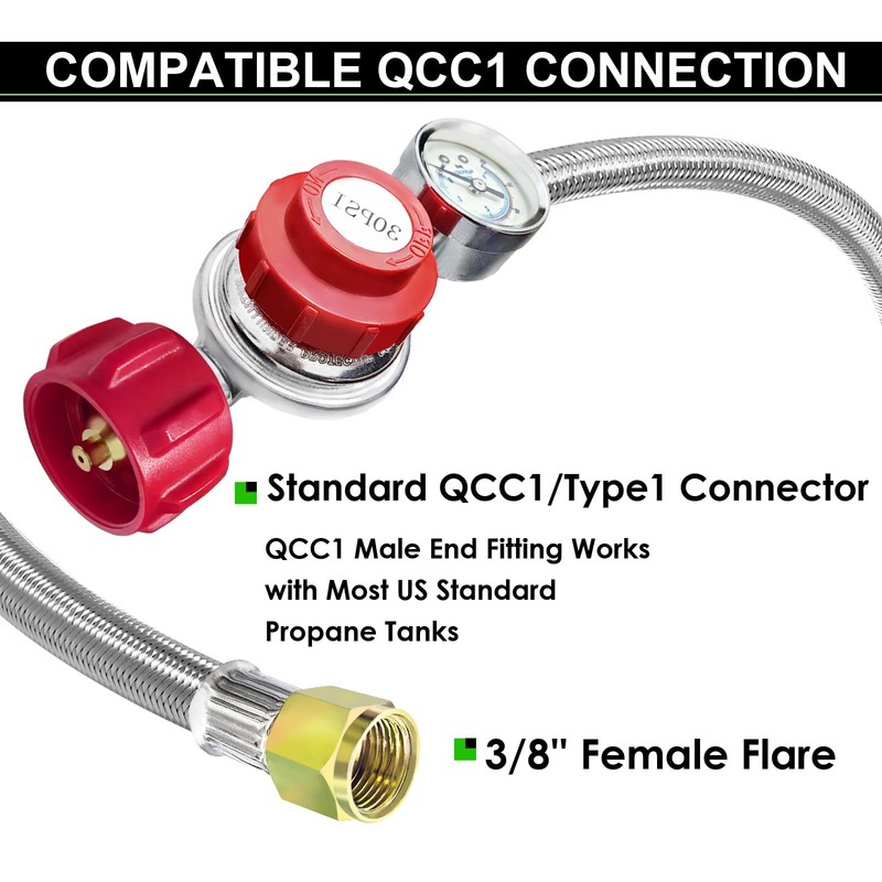 12 FT Propane Hose with Regulator for propane tank,0-30PSI Adjustable