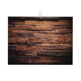 JEPFEIXIA Dark Wood Dish Drying Mat Vintage Natural Wooden Board Rustic Farmhouse Style Drying Rack Pad Countertop Dishes Ultra Absorbent Microfiber Kitchen Counter Mat 18x24 Inch