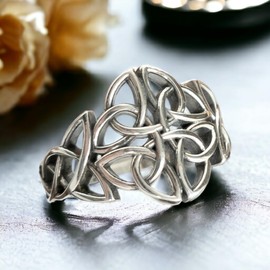 Celtic Trinity Knot Band Ring Sterling Silver 925 Filigree Braided Woven Viking Irish Promise Engagement Simple Rings Norse Jewelry for Women Size 5 6 7 8 9 10 11 12 (10.5)