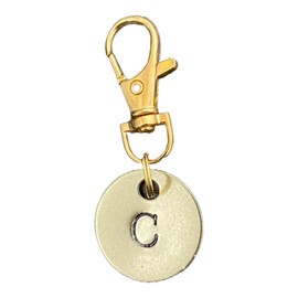 Single Letter Keychain Tags w/Lobster Claw Hook - Gold Color Brass Letter Labels - For Backpack, Luggage, Lunchbox, Lockers, Lanyard (C)