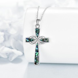 VENACOLY Cross Necklace 925 Sterling Silver Abalone Cross Pendant Infinity Cross Necklaces Christian Jewellery Gifts For Women Man Lover