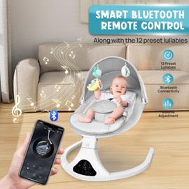 Electric Baby Swing for Infants to Toddler| Portable Infant Swing with Remote Control, Rocker with 5 Speeds, 3-Point Harness for Baby Boy Girl (Light Grey)