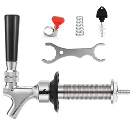 WELLBOM 4-1/8'' Draft Beer Faucet Shank, Beer Tap for Wall No Stick No Leak O.D 1/4" Barb Keg Faucet Stainless Steel Core Brass Body Beer Tap Faucet with Self-Closing Beer Faucet Spring Spanner Wrench