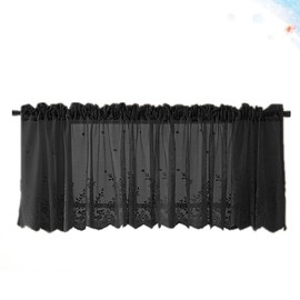 HOMSFOU Lace Curtain Valance Floral Embroidered Half Window Sheer Curtains for Kitchen Cafe Dinning Living Room 137x61cm Black