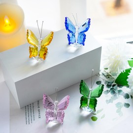 H&D Crystal Flying Butterfly with Crystal Ball Base Figurine Collection Cut Glass Ornament Statue Animal Collectible Pack of 4