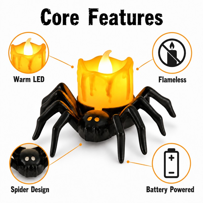 Halloween LED Spider Pumpkin Candle Light – Plastic Lamp for