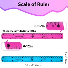 2 Pcs Flexible Ruler, 30cm/12inch Plastic Ruler Shatterproof Straight Ruler Soft Bendable Ruler Clear Ruler for Kids & Adults School Classroom Office(Blue+Purple)