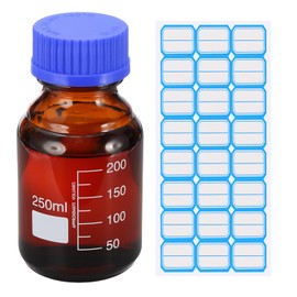 PATIKIL Round Media Storage Bottle, 250ml Thick Glass Graduated Round Bottle, GL45 Blue Screw Cap for Lab Water and Liquid, Brown