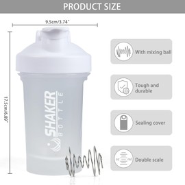 XTKS Shaker Bottle,400ml Small Protein Shaker Bottle with Mixing Ball, Portable 14oz GYM Shakes Cup for Workout,BPA free, 100% Leak Proof,Dishwasher Safe（White）