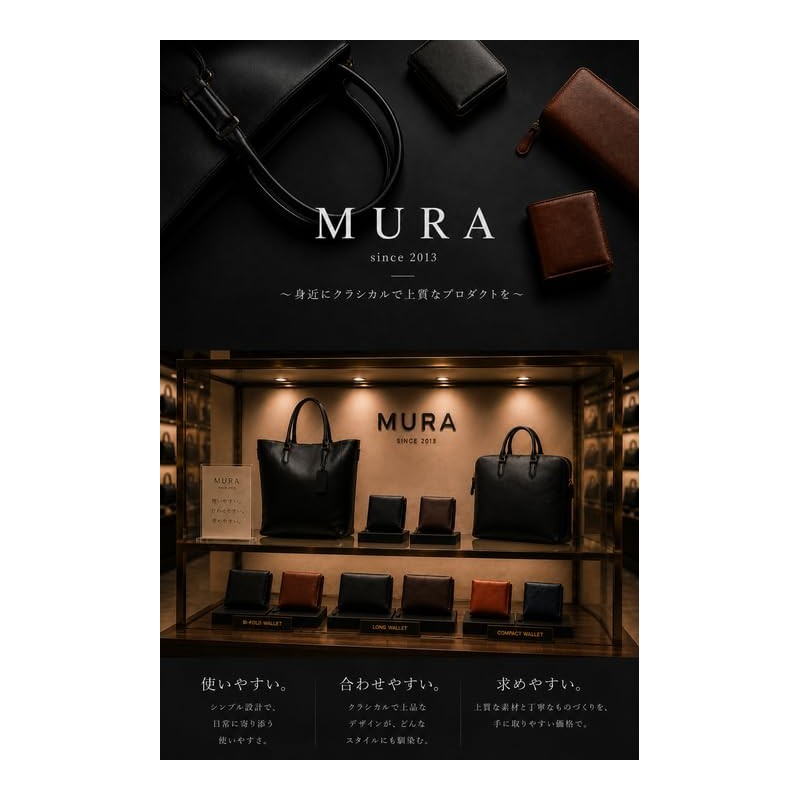 Mura Clutch Bag, Men's, Genuine Leather, Cordovan Style, L-Shaped Zipper,