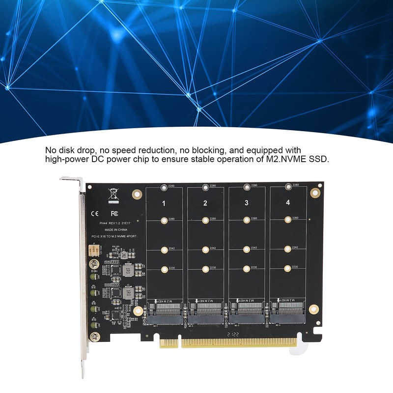 M.2 NVMe SSD to PCIE X16 Adapter Card, 4 Port
