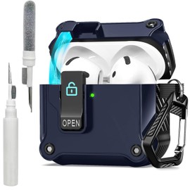 AirPods 4th Generation Case with Cleaning Kit and Keychain, Auto-Open AirPods 4 Case with Secure Lock, Compatible with AirPods 4th Generation (2024), Powerful Drop Protection (Dark Blue)