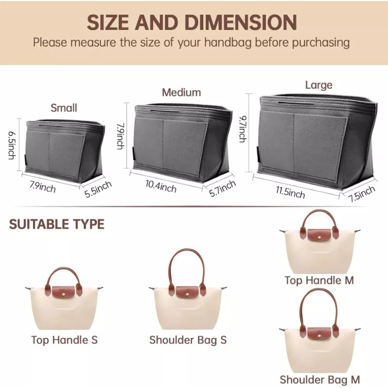 Longchamp 롱샹 르 플리지 프리미엄 펠트 가방 여성용 지갑 정리함