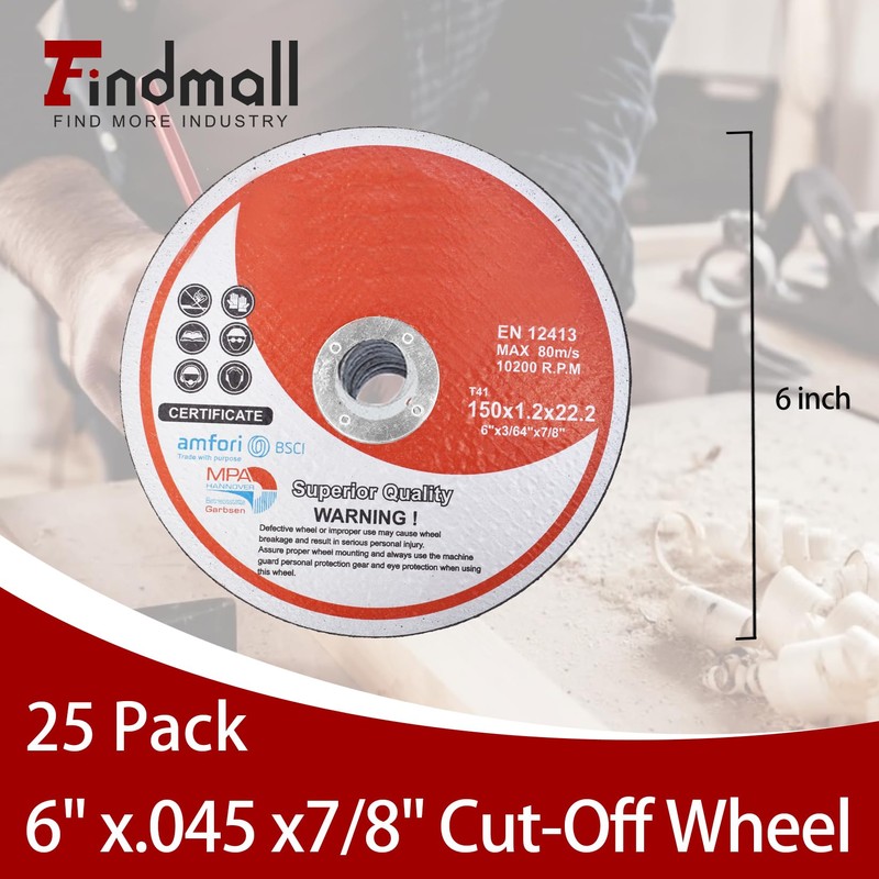 25 Pack 6" x.045 x7/8" Cut-Off Wheel - Metal &