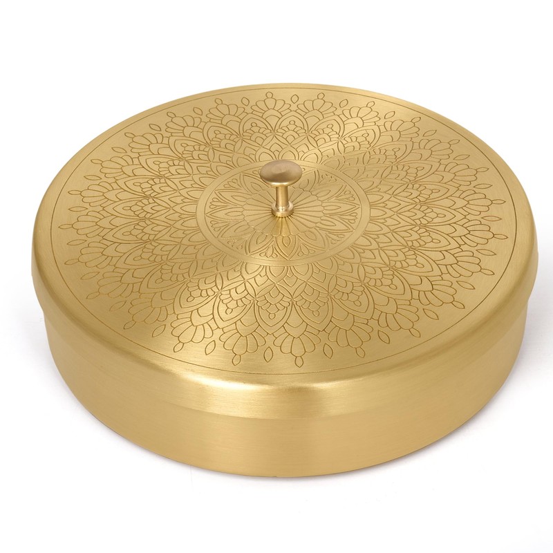 SEMPYIX Brass Masala Box Dabba with Spoon Container 100ML-Spices Storage