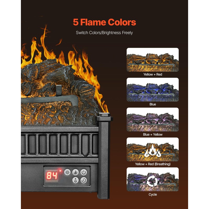 VEVOR 20 Inch Electric Fireplace Log Heater, Fireplace Insert with
