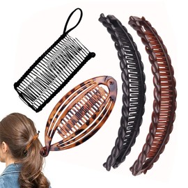 4Pcs Banana Hair Clips Set,Classic Vintage Fishtail Clincher Combs Tool Ponytail Holder Thick Curly or Straight Hair Accessories Set for Women Girls(Set B)