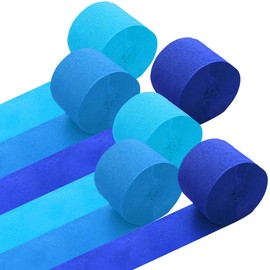 CC wonderland zone 6 Rolls Crepe Paper Blue, Blue Crepe Ribbons for Party Celebration Decoration, Each 4.5 cm x 25 m (Royal Blue/Dark Blue/Light Blue)