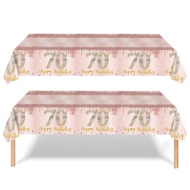 yayafunfun 70th Birthday Table Decoration 2pcs Rose Gold 70th Table Cloth,Happy 70th Birthday Tablecloth for Ladies Women,137 * 274cm Plastic Tablecloths Table Cover 70th Birthday Decorations for Her
