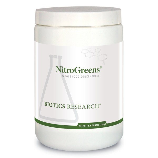 BIOTICS Research NitroGreens Powdered Formula, Organic Phytonutrient Blend, Sourced from Heirloom Seeds, Isoflavones, Polyphenols, Natural Carotenoids, Betalains, Glucosinolates. 8.6 Ounces