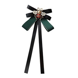 JKQBUX Retro Pearl Bee Bow Brooch Pre-Tied Neck Tie Brooch Pin Satin Ribbon Bow Tie for Women Wedding Party Bow Tie Green