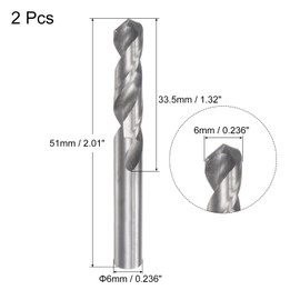sourcing map Solid Carbide Drill Bits, 6mm C2/K20 Tungsten Carbide Jobber Drill Bits Straight Shank Drilling Tool for Stainless Steel Aluminum Iron Metal Plastic 2pcs