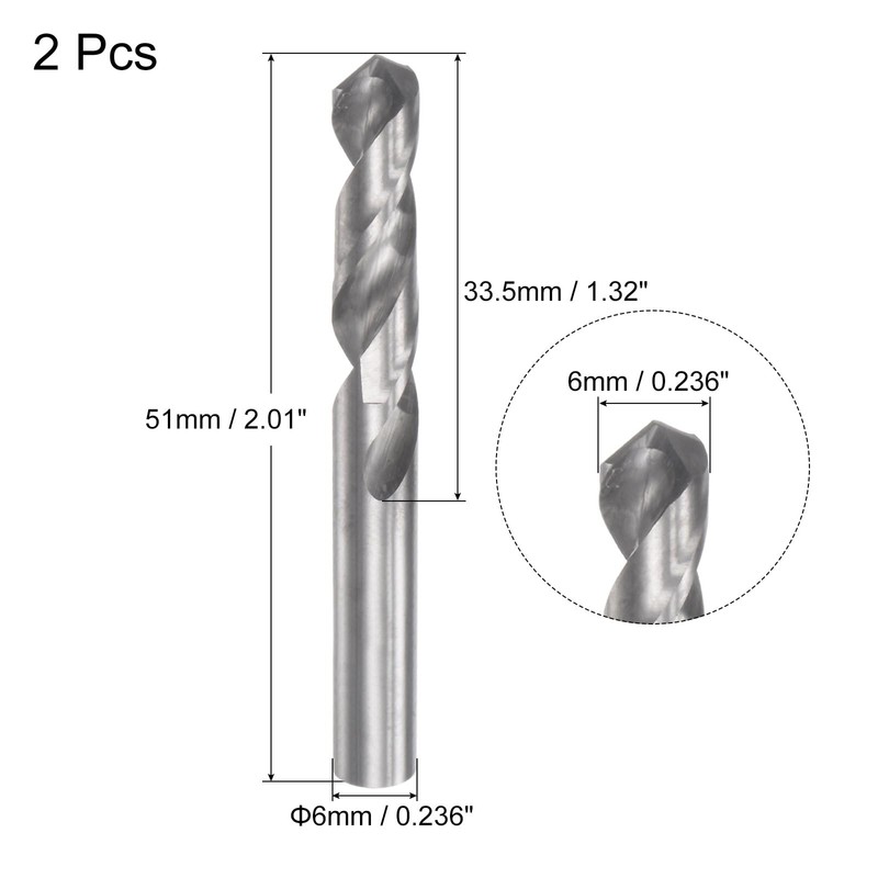 sourcing map Solid Carbide Drill Bits, 6mm C2/K20 Tungsten Carbide