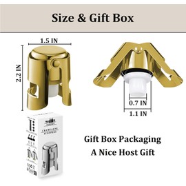 Champagne Stoppers for Bottles, Pafusen Champagne Sealer Stopper, Stainless Steel Champagne Cork Stopper Toppers, Saver for Champagne Cava Prosecco Sparkling Wine (Champagne -3-Pack- Gold)