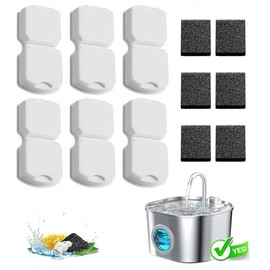 Cat Water Fountain Filter Replacement: 6Pack Pet Fountain Filters of 6 Carbon Filters & 6 Sponges - Use for HOOISE 74oz Automatic Pet Fountain Cat Water Dispenser S15