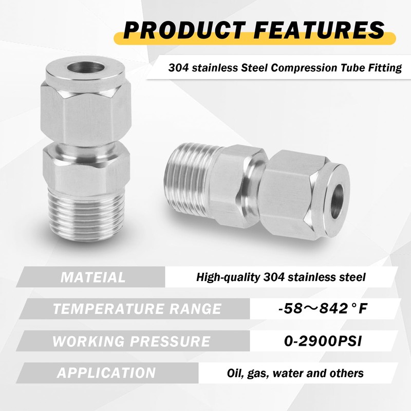 Metalwork 304 Stainless Steel Metric Compression Tube Fitting Male Connector