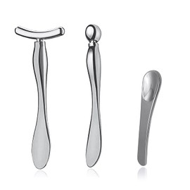3 Pcs Metal Eye Cream Applicator Tool, Eye Roller Massage Sticks and Makeup Cream Spoon, Facial Massager for Reducing Puffiness Wrinkle Dark Circles