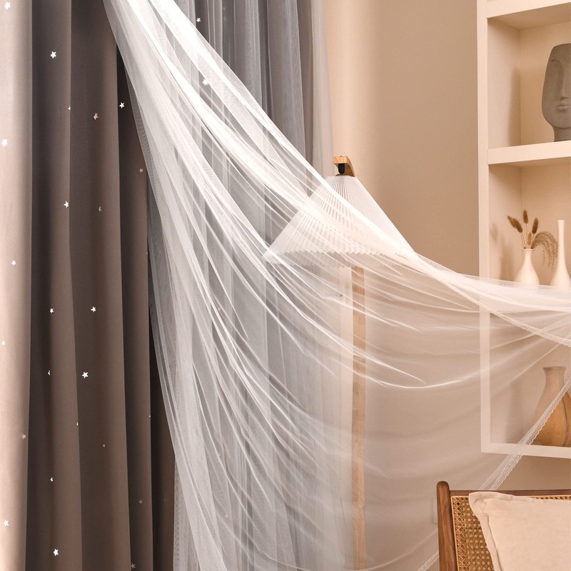 Kinryb Star Cutout Blackout 95 Inches Curtains Double Layer with