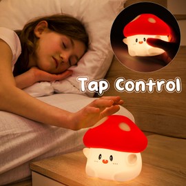 PSDRIQQ Mushroom Night Light Lamp Silicone Squishy Cute Nursery Nightlight Rechargeable Bedside Lamp with Timer & Tap Control, Christmas Gift