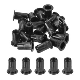 sourcing map 20Pcs Rivet Nuts Flat Head, #10-24 Carbon Steel Threaded Insert Nuts Knurled Body