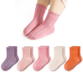 CozyWay Toddler Kids Cotton Crew Socks Little Gilrs Boys Casual Ruffled Dress Socks 5 Pairs 1-3 Years